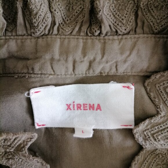 Xirena Womens Moss Green Balloon Sleeve Ruffle Gathere Poplin Blouse Size L - Picture 6 of 8